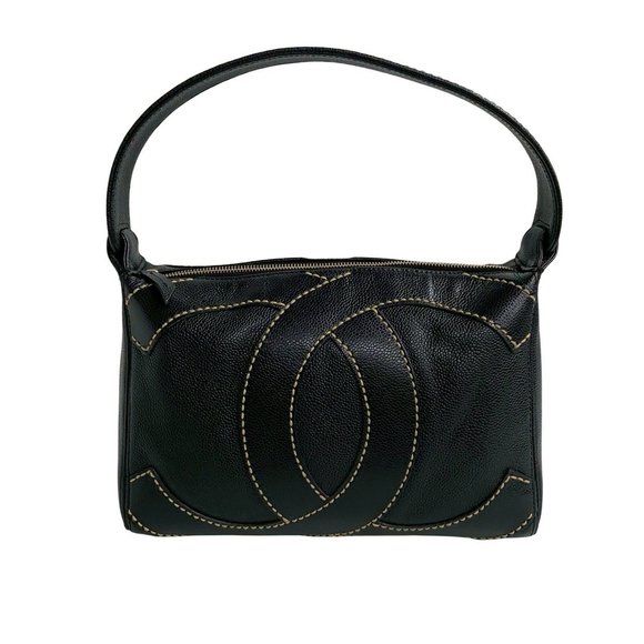 CHANEL Wild Stitch Coco Mark Caviar Leather Handbag in Black 47526 - Picture 1 of 9